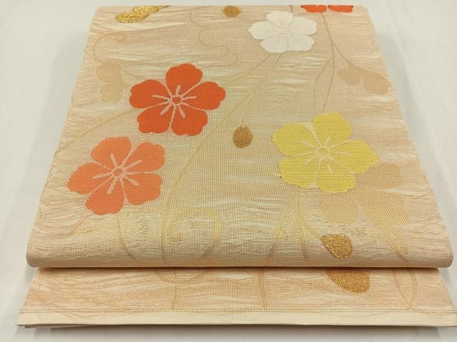 平和屋着物＊夏物 全通柄 本袋帯 花唐草文 金糸 正絹 逸品 未