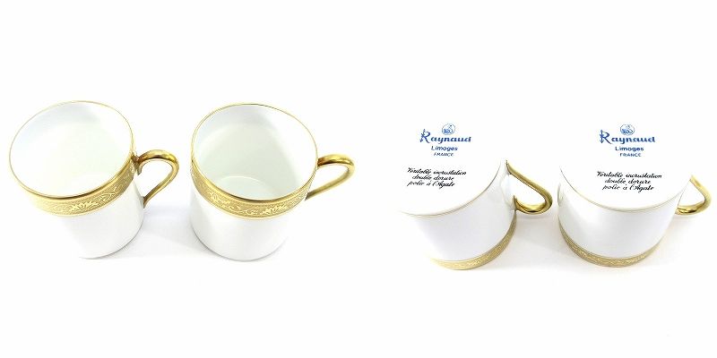 レイノー リモージュ デミタスカップ ソーサー 陶器 5客 金彩 白 ホワイト