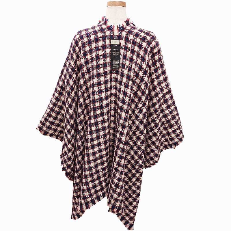 グッチ GUCCI 美品 GG柄 リバーシブル ツイード ポンチョコート ケープ 