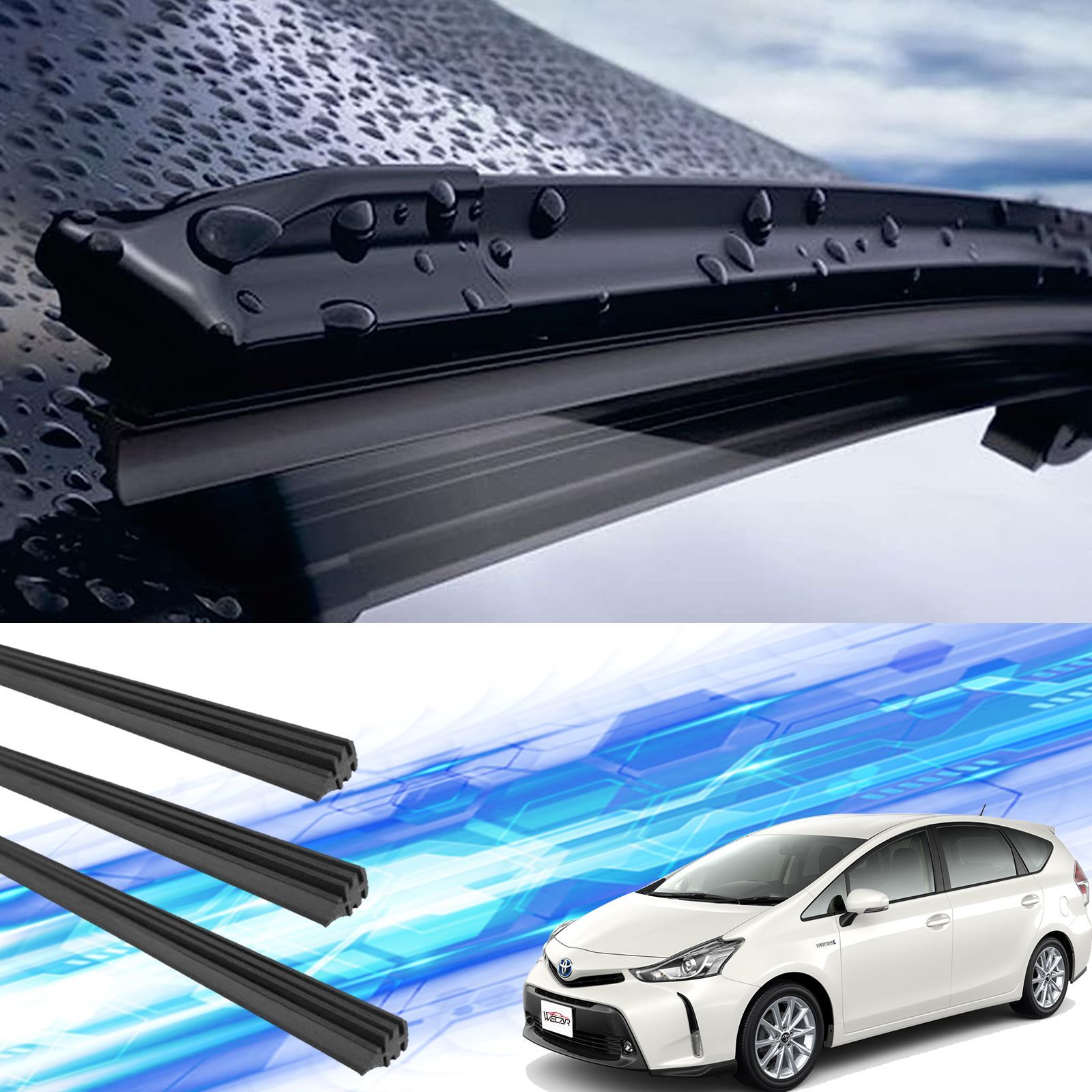 プリウスα ワイパー 替えゴム 適合サイズ 純正 運転席 助手席 リア 3本セット トヨタ 交換セット H23.5 R3 ZVW40W ZVW41W WeCar