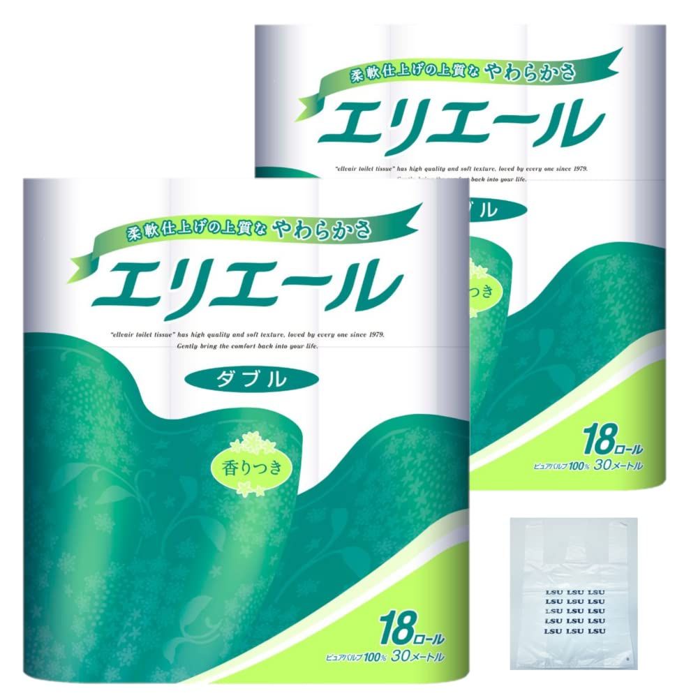 【2袋＋レジ袋】 エリエール トイレットペーパー 30m×18ロール ダブル パルプ100% リラックス感のある香り