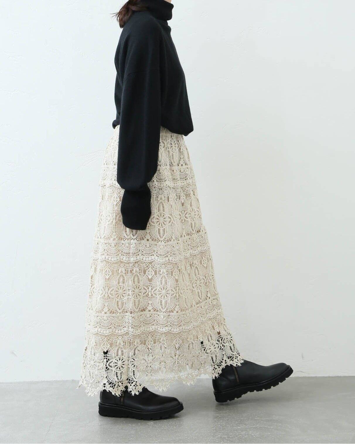 JOURNAL STANDARD LUXE ジャーナルスタンダードラックス 25|SS 25-060-440-0152-10 ロングスカート レースMIXスカート ホワイト