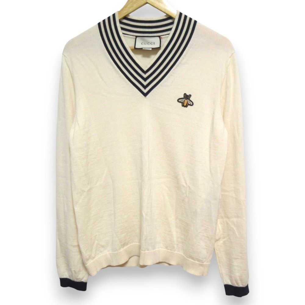 グッチ ハチモチーフ クルーネック セーター ニット ボーダー Bee ウール グッチ ハチモチーフ クルーネック セーター ニット ボーダー Bee
