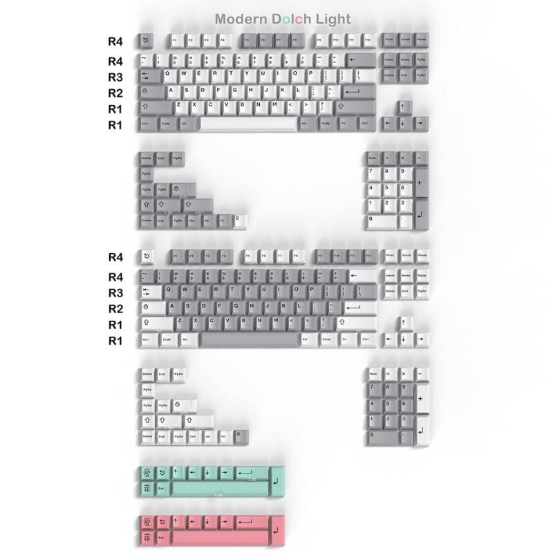 264 キー モダン Dolch ライト キーキャップ セット ダブルショット チェリー プロファイル ホワイト グレー キーキャップ ISO ANSI チェリー MX Gateron Kailh ス