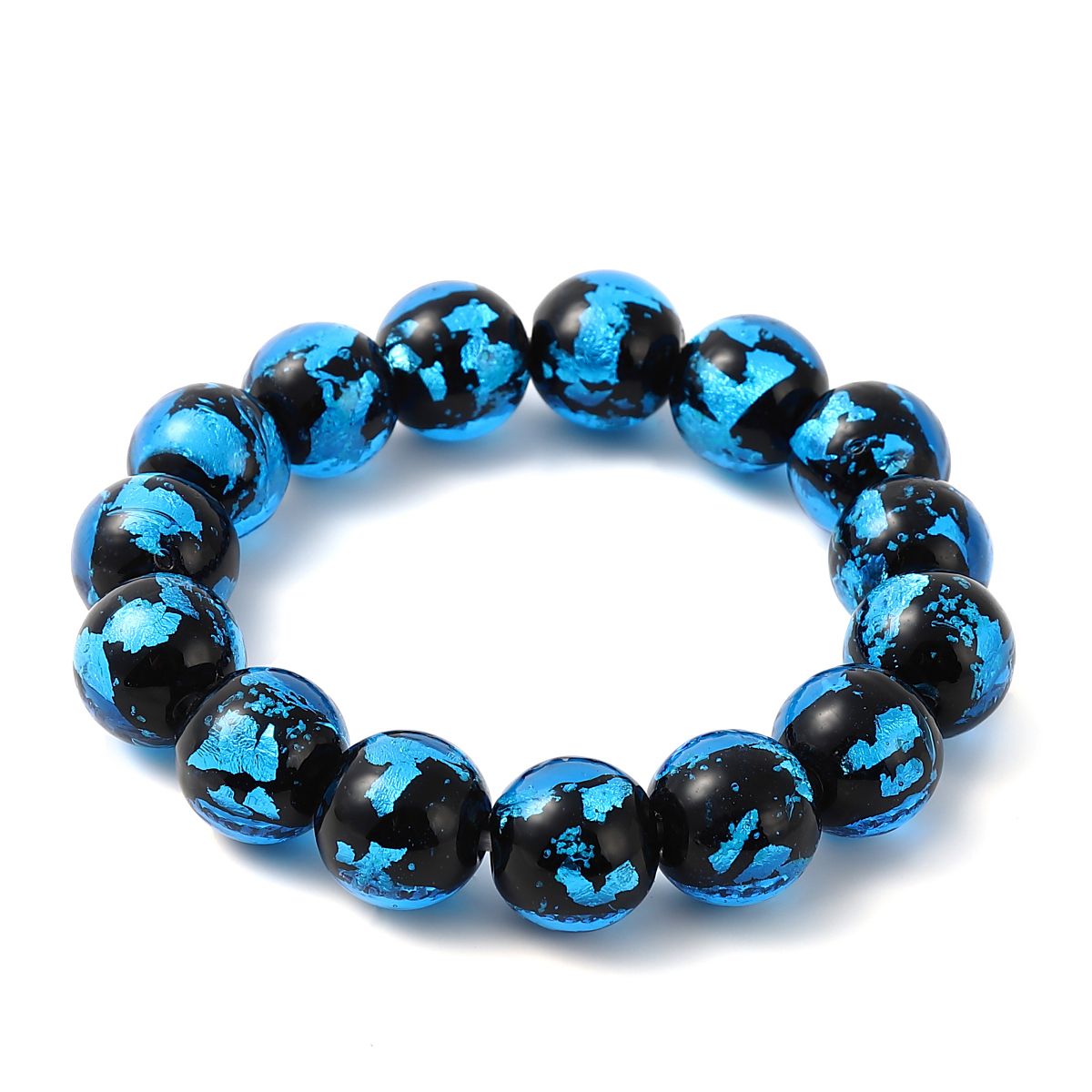 Sea drop 光る ホタルガラス 14mm ビーズ ブレスレット ブルー
