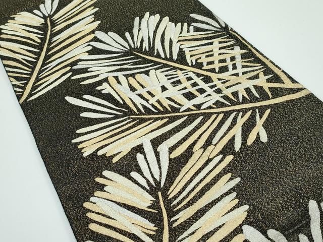 平和屋着物 上 爪掻き本綴れ 六通柄袋帯 松葉 黒地 金銀糸 ♥ CZAA3913s5