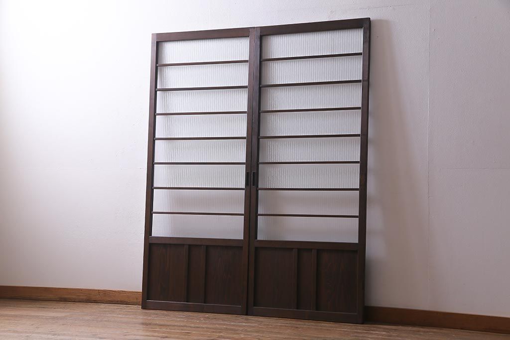 ガラス戸 2枚セット 銀モールガラス アンティーク建具 R-037737