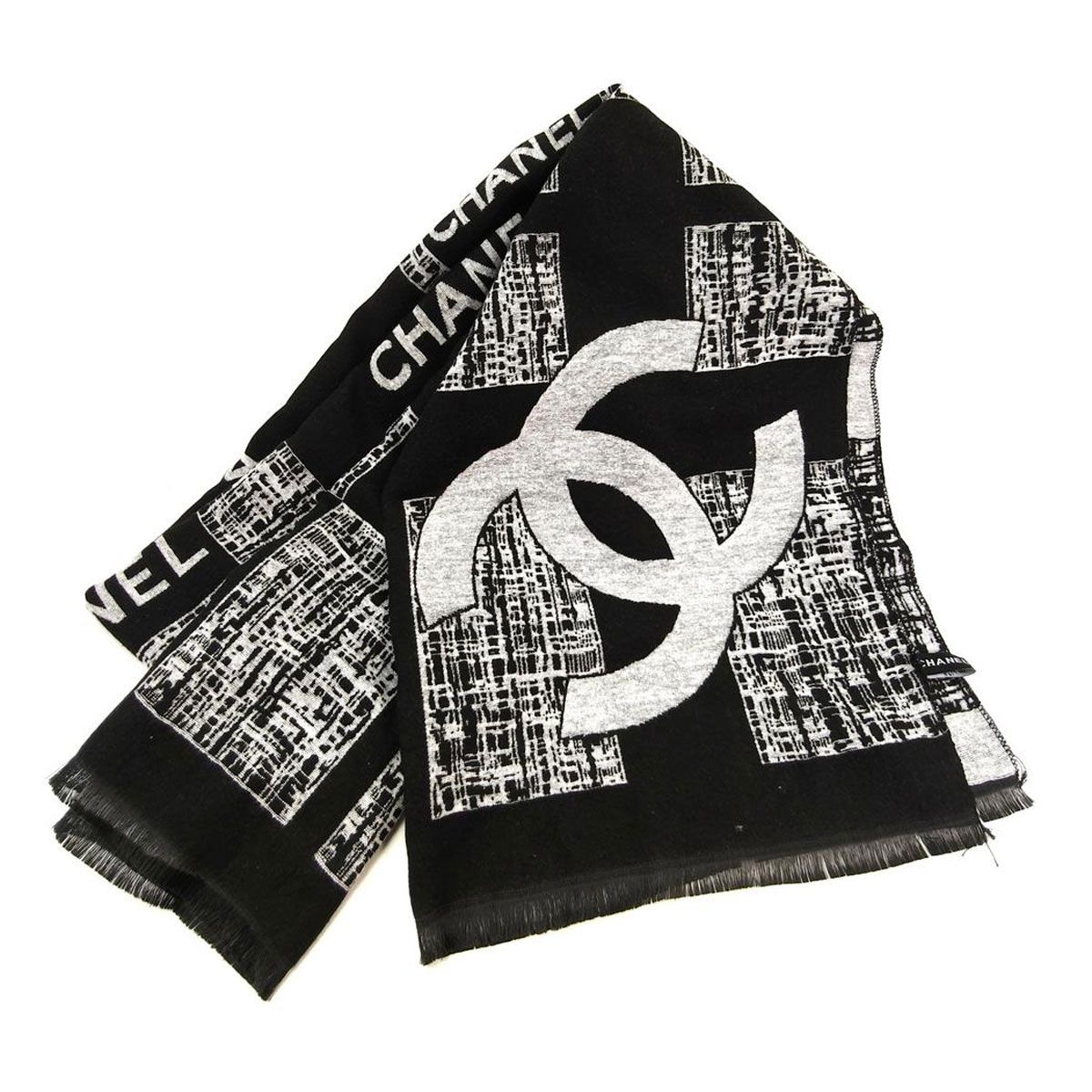 【美品】CHANEL シャネル　カシミヤ×シルク　大判マフラー　ココマークビーズ CHANEL - CHANEL シャネル ココマーク ポケット付き マフラー