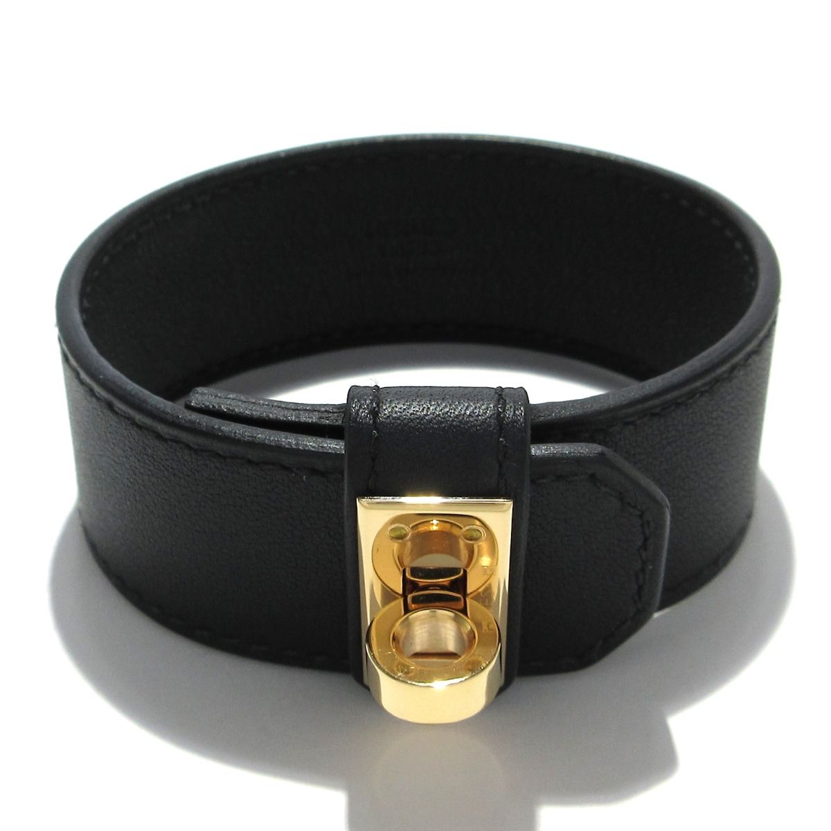 HERMES(エルメス) ブレスレット美品 ケリー・ツイストPM H011078CD89T2 ヴォースイフト 黒 ピンクゴールド金具