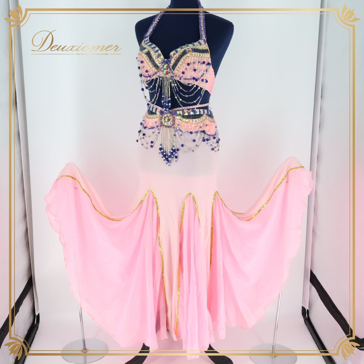 キャロリーナヘレラ】ロングワンピース 総レース ベルト ネイビー