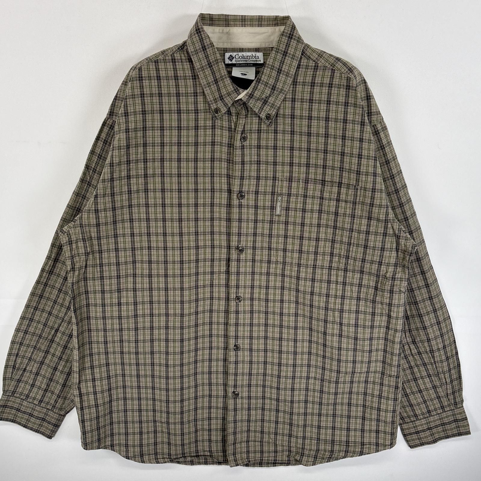 古着 コロンビア Columbia 長袖シャツ ワンポイント ロゴ ボタンダウンシャツ ボタンシャツ L グリーン系 チェック メンズ - メルカリ