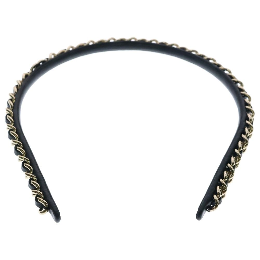 CHANEL シャネル ココマーク チェーンモチーフ カチューシャ ヘアバンド ブラック ゴールド金具