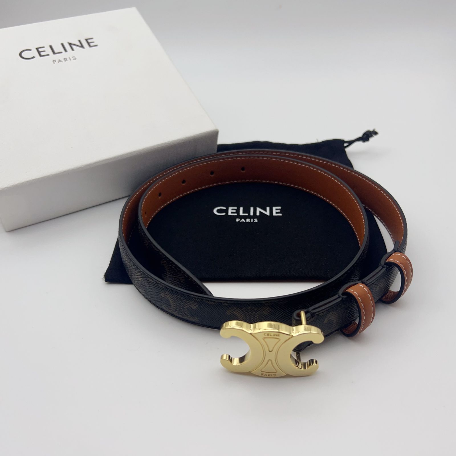 新品】CELINEベルト トリオンフ カーフスキン80 茶色 - メルカリ