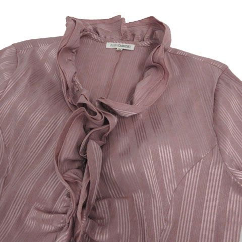 ナラカミーチェ NARA CAMICIE シャツ フリル 長袖 シャイニー 光沢 ストレッチ コットン混 シャドーストライプ ピンク系 グレーピンク 3 ナラカミーチェ NARA CAMICIE シャツ フリル 長袖 シャイニー