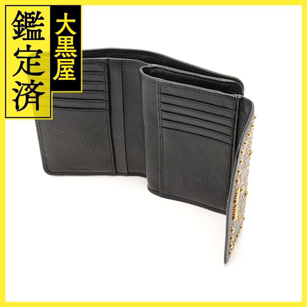 ファッション小物MIUMIU　ミュウミュウ　スタッズ　三つ折り　財布 ブラック/GP 　433