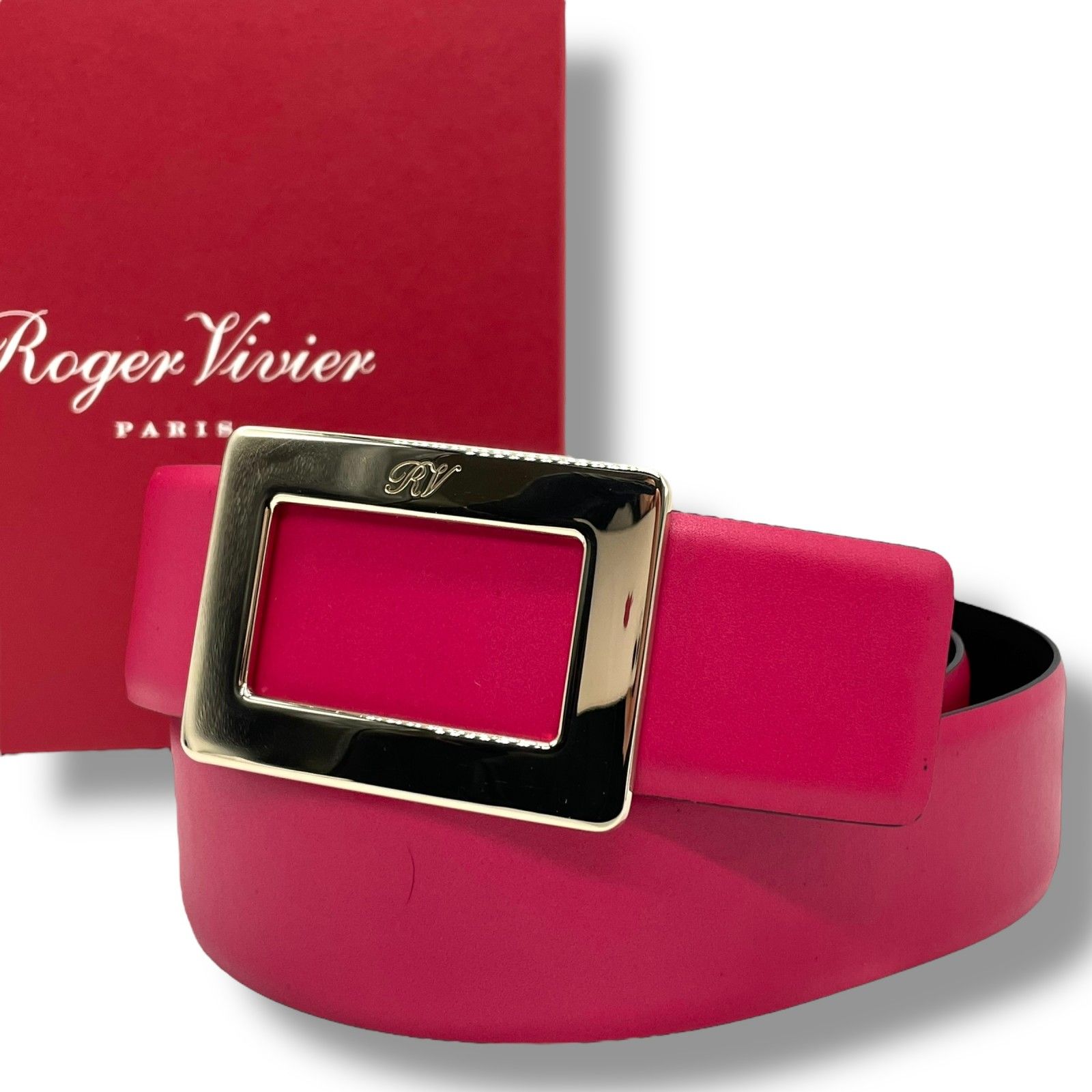 Roger Vivier ロジェヴィヴィエ ベルト レザー ピンク ブラック ゴールド金具 き レディース S98