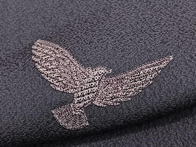 平和屋着物▽染色作家 斉藤三才 訪問着 単衣 刺繍 飛鳥文 寿光織 褐色