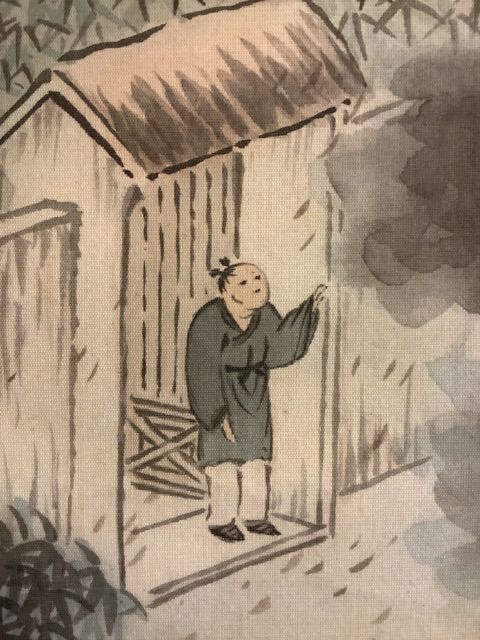 掛軸M013[渡辺緑雲 淡彩秋景山水図]絹本 肉筆 木箱 風景画 日本