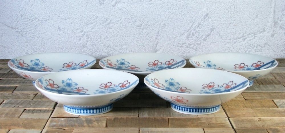 水車に桜花文皿5枚