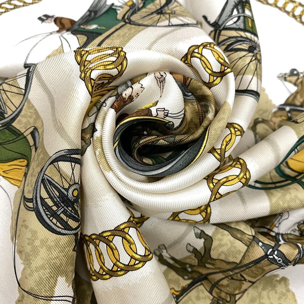 エルメス HERMES スカーフ カレ90 シルク ロンシャンへの散歩 水色