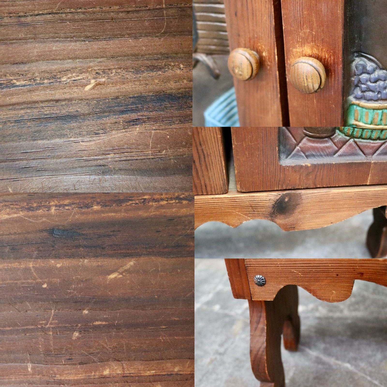 GMIK454 スペイン家具 キャビネット ラック サイドボード 収納棚 飾り台 花台 木製 無垢材 木彫り ハンドペイント クラシック レトロ MARWIL-DEMENAGEMENTS_CH