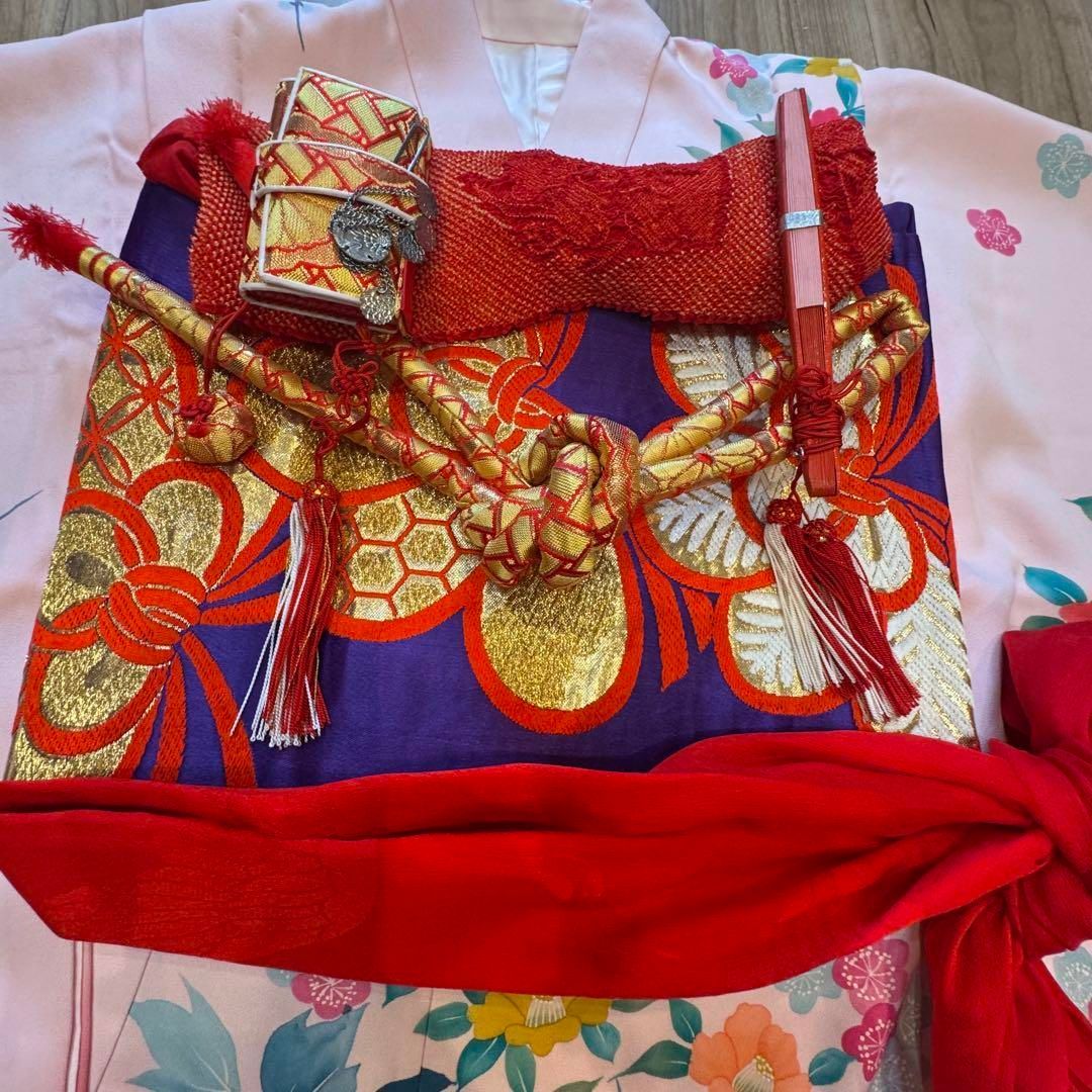 U 超美品　七五三　7歳　フルセット　女の子　子供　着物　手書き友禅　ピンク U 超美品 七五三 7歳 フルセット 女の子 子供 着物 手書き友禅 ピンク