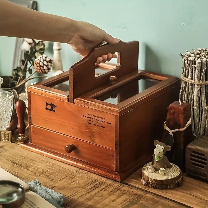木製裁縫箱　木製針箱　ソーイングボックス　小物入れ　収納箱　道具箱　昭和レトロ