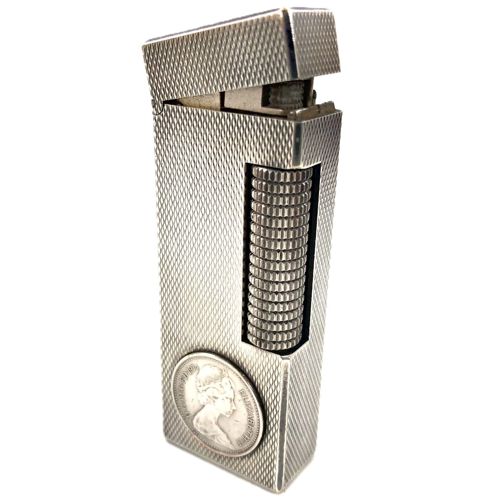 Dunhill ダンヒル ローラー式 ガスライター エリザベス女王来日記念 メダル シルバー き PF-351