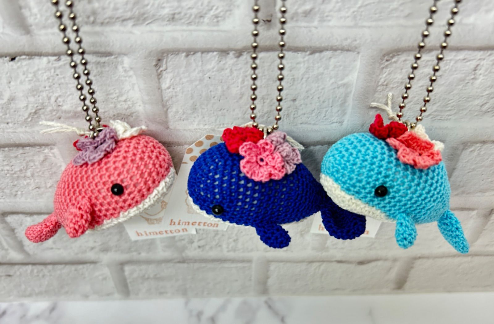 あみぐるみキーホルダー くじらキーホルダー 海の生き物 くじら お花