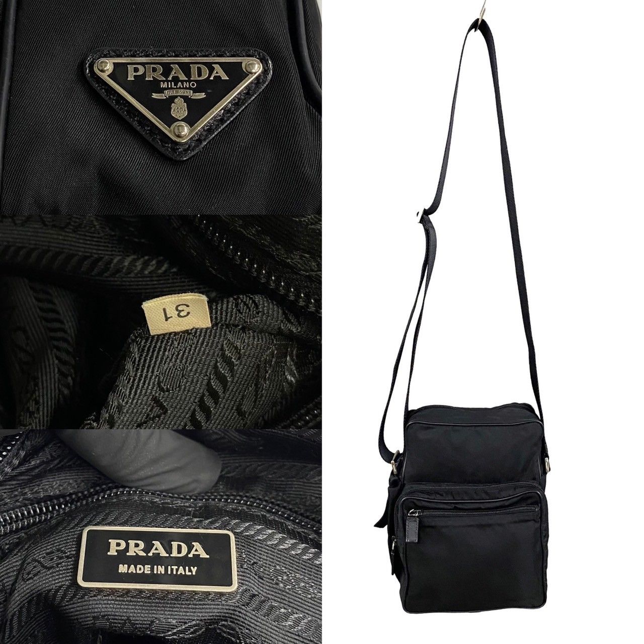 極 美品 希少 PRADA プラダ 三角ロゴ 金具 レザー 本革 ナイロン 極 美品 希少 PRADA プラダ 三角ロゴ 金具 レザー 本革 ナイロン