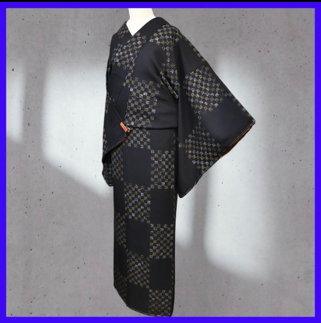 三日月とうさぎ a0704 正絹 袷小紋 モダンな市松模様