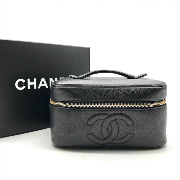美品 シャネル CHANEL キャビアスキン バニティ ハンド バッグ ポーチ