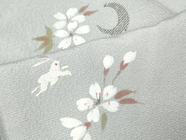 平和屋着物○上質な小紋 作家物 手描き 刺繍 跳兎 草花丸文 金糸