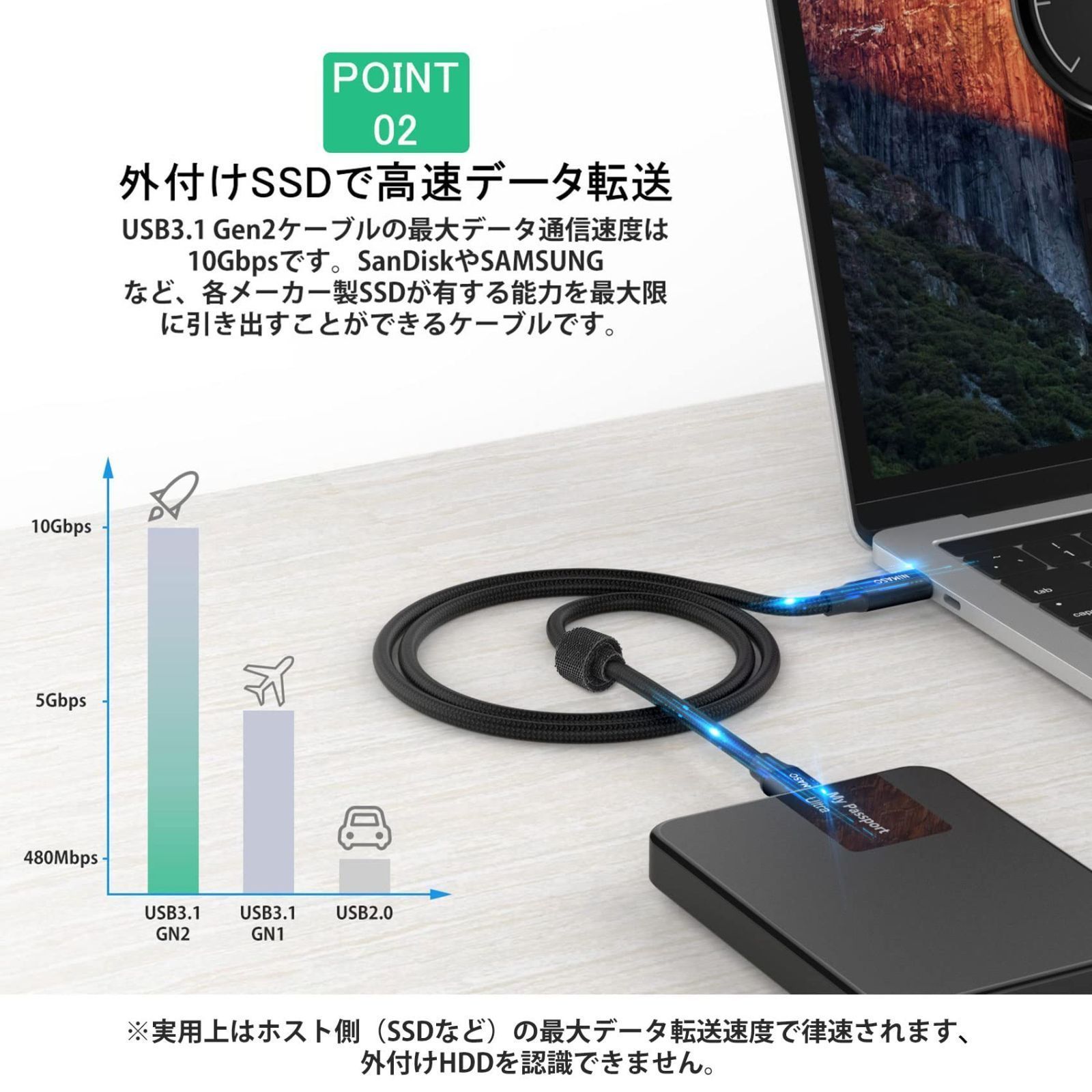 Nimaso USB C Type C ケーブル (Gen2)【100W/5A急速充電 USB3.1 PD対応
