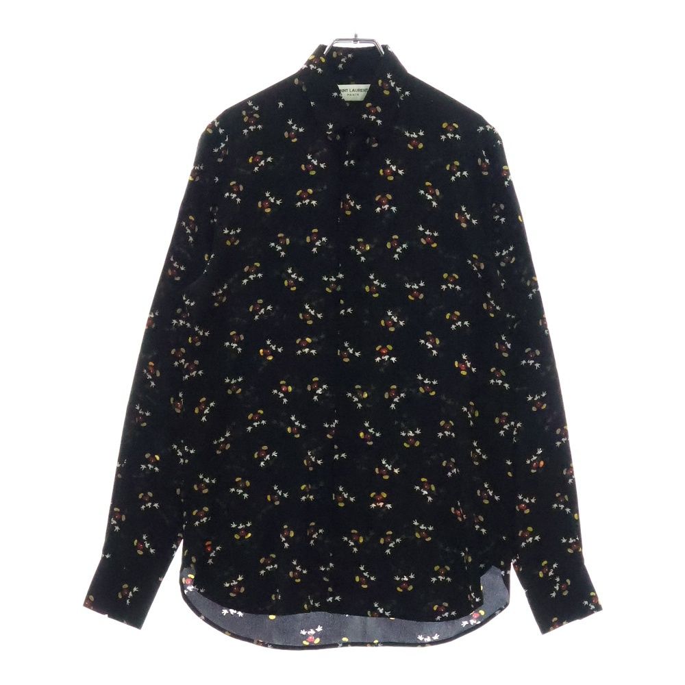 SAINT LAURENT PARIS サンローランパリ 18AW ×DISNEY ディズニー ミッキーマウス総柄 シルク長袖シャツ ブラック 528009