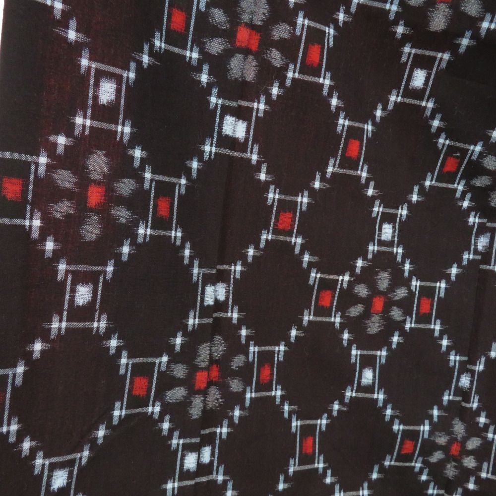 木綿着物 斜め格子 絣文様 藍染 袷仕立て バチ衿 黒紺色 仕立て上がり