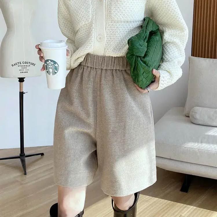 ハーフパンツ ショートパンツ ワイドパンツ 半ズボン 秋冬 フェイク 