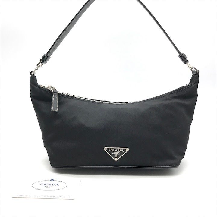 良品 PRADA プラダ 三角ロゴ プレート ナイロン テスート SV金具 ハンド ワンショルダー バッグ ブラック レディース a6887