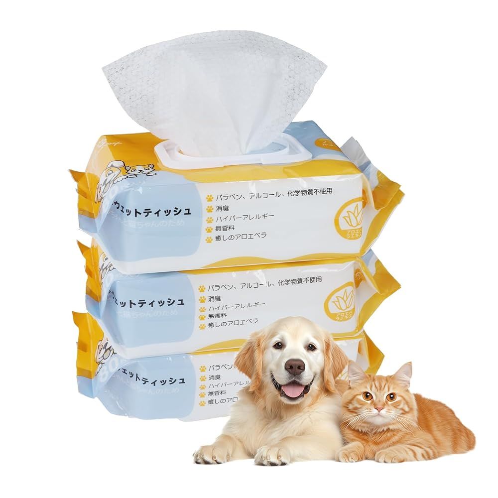 犬 ウェットティッシュ 厚手・大判 ペット ウェットティッシュ 犬 猫 おしりふき なめても安心 犬 シート 除菌 からだふきシート 80枚入×3個