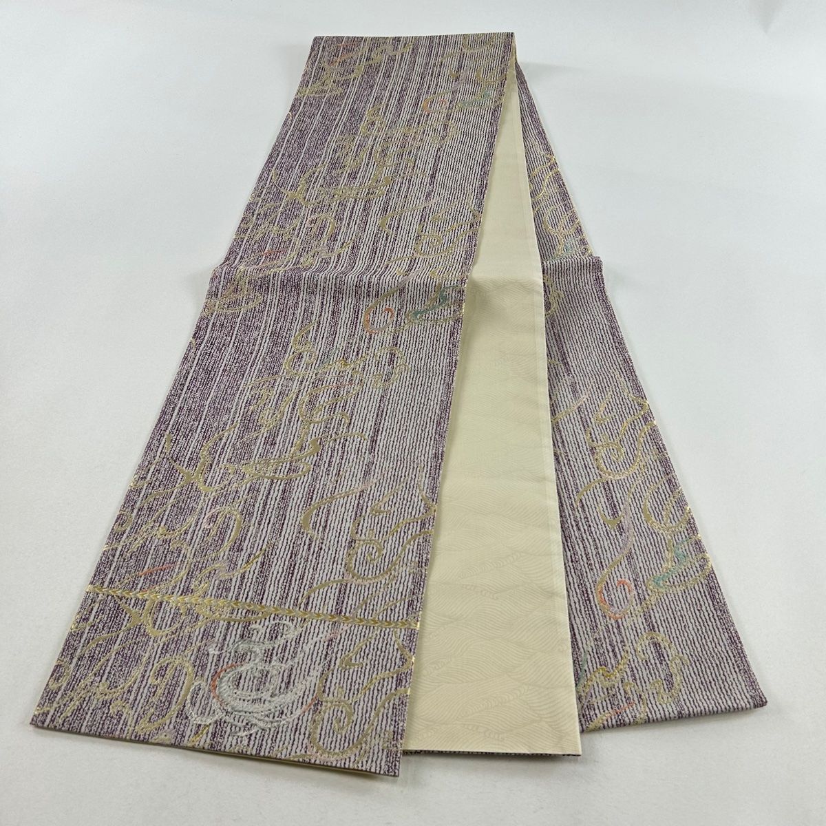 袋帯 美品 逸品 誉田屋源兵衛 落款 鳥 幾何学模様 金銀糸 刺繍