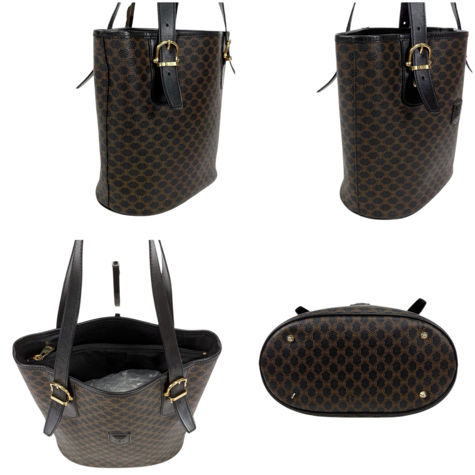 セリーヌ CELINE ミニトートバッグ ブラックマカダム PVCレザー バケツ 