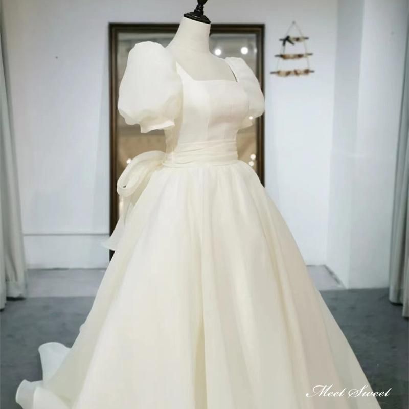 ウェディングドレス ロングドレス Aラインドレス パフスリーブ