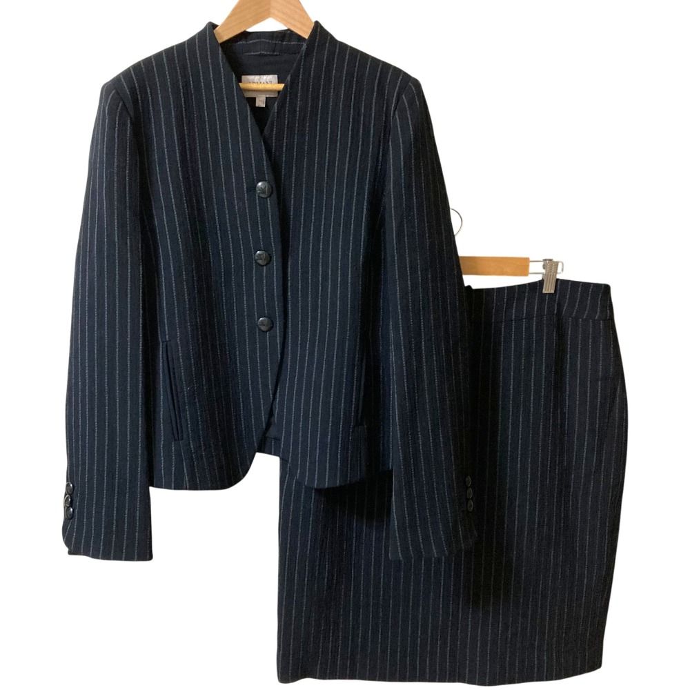 ARMANI COLLEZIONI アルマーニコレッツォーニ ストライプ ジャケット スカート セットアップ 大きいサイズ 52 50 ブラック レディース 古着