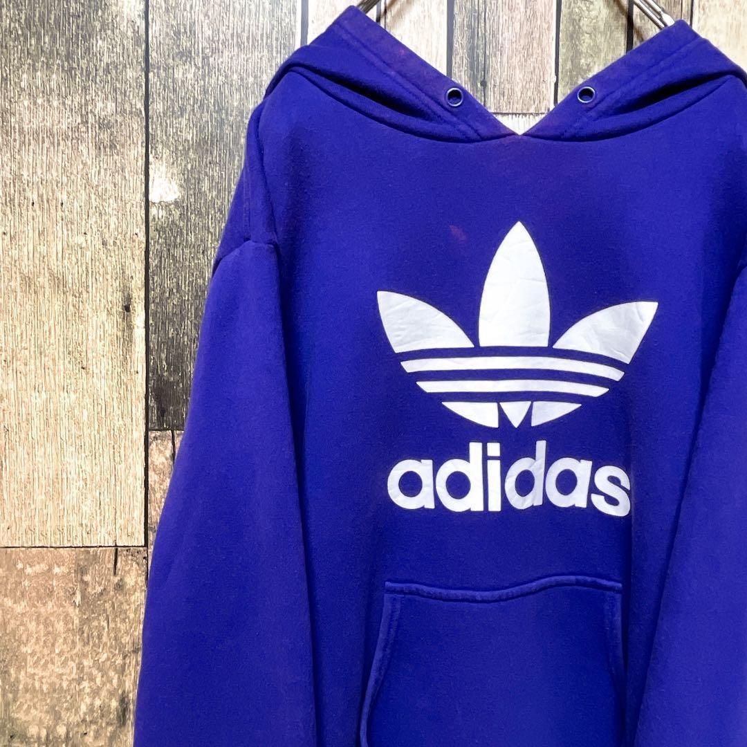 《激レア》アディダスオリジナルスパーカー L デカロゴ グレー P872 Adidas パーカー Lサイズ 100%オリジナル アディダス