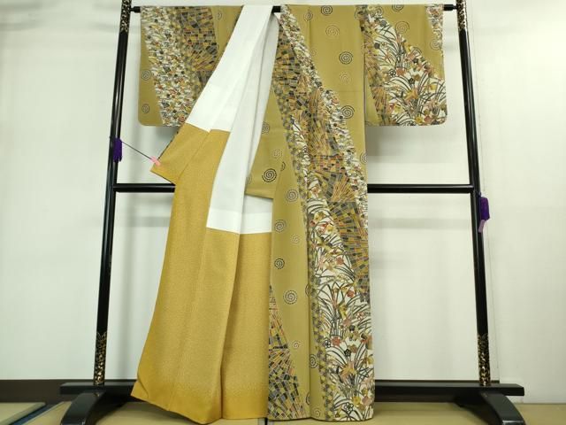 平和屋着物□極上 江戸紅型 五味桂子 訪問着 飛鳥草葉文 桑染色地 鬼