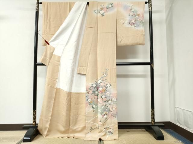 平和屋着物●訪問着 筏枝花文 暈し染め 金彩 ロング丈 正絹 CAAW8343yc