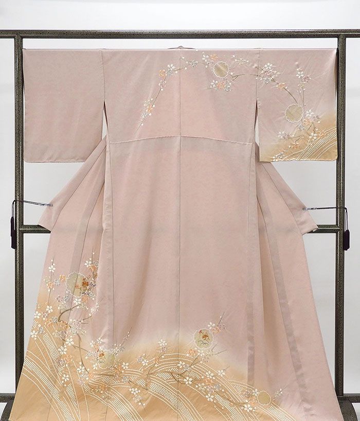 単衣 訪問着 新品 仕立上がり 正絹 雪輪 匹田 花 身丈165cm 裄丈68.5cm