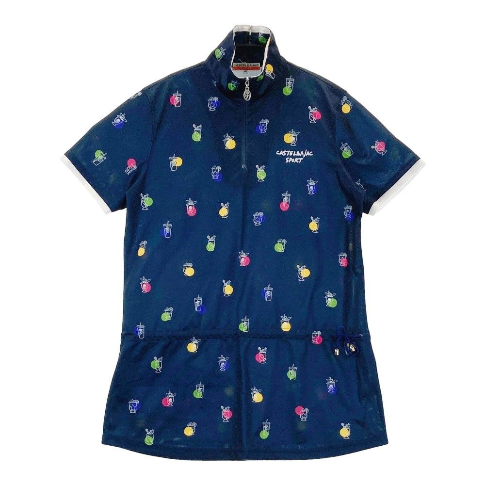 サイズ：44 CASTELBAJAC カステルバジャック  ハーフジップ半袖Tシャツ 総柄 ネイビー系 [240101373631]# ゴルフウェア レディース ストスト