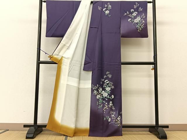 平和屋着物○訪問着 友禅 草花文 たたき染め 金彩 正絹 逸品 AAAX0628zg