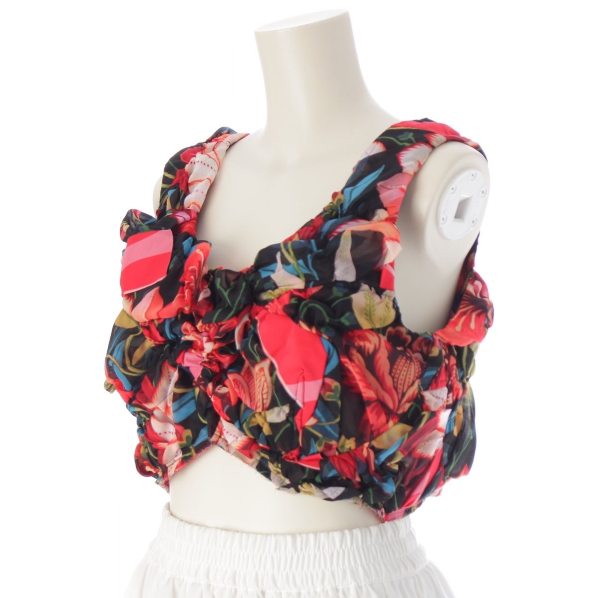 コムデギャルソン AD2025 フローラル ギャザー ビスチェ トップス GM-K808 レッド系マルチカラー S